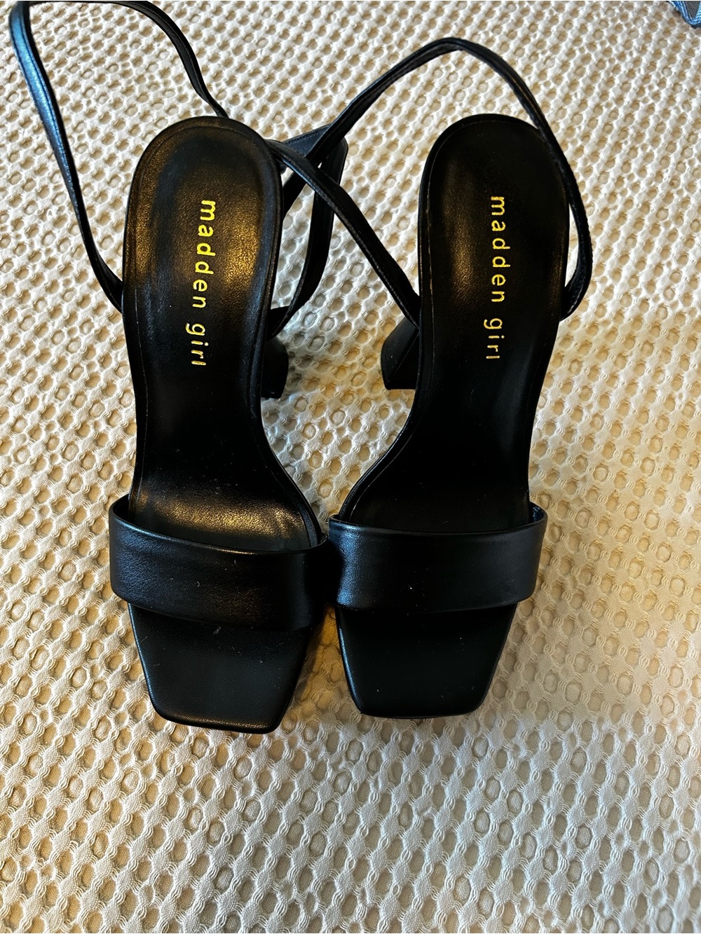 Madden Girl Black Square-Toe Strappy Heels